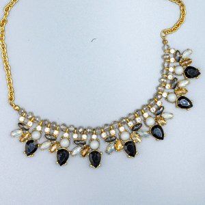 Black, Gold and Diamond CZ Statement Necklace